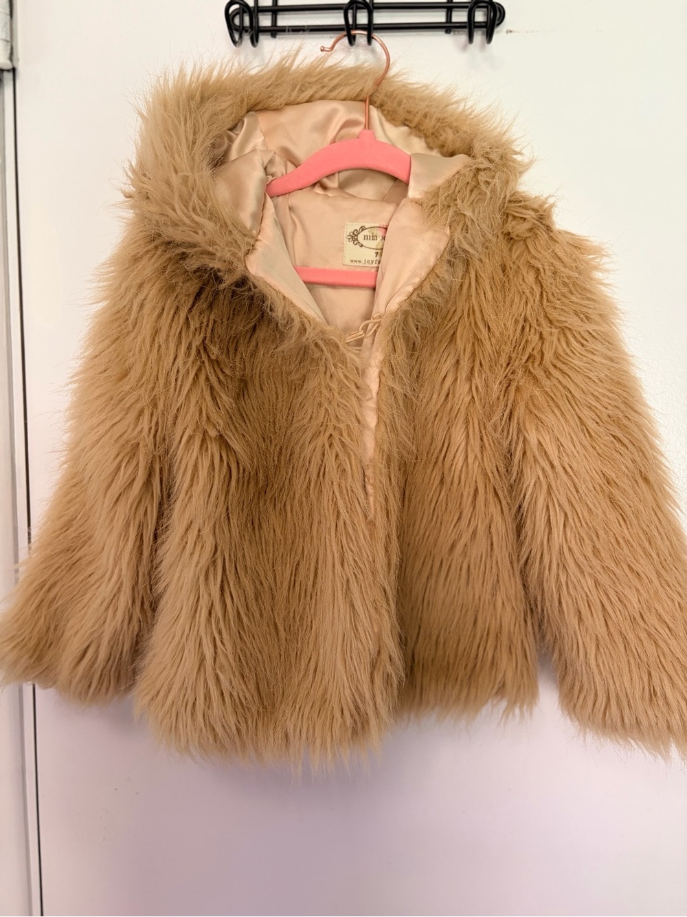 Joyfolie Girls Faux Fur Hooded Coat in Camel